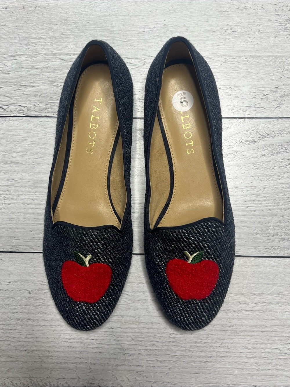 Talbots Apple Embroidered Ballet Flats